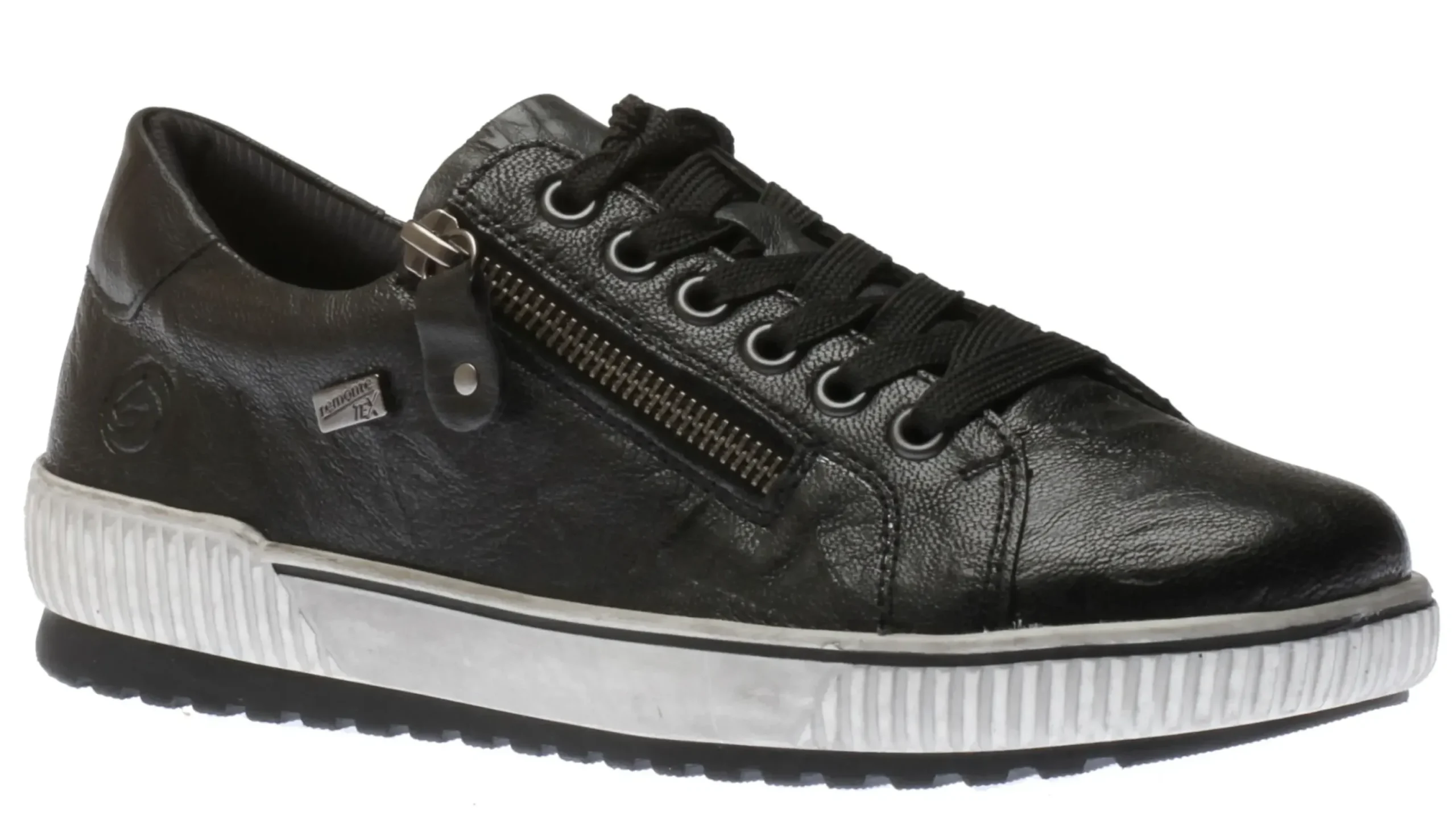 Sale Remonte Ottawa Black Leather Zipper Lace-Up Sneaker