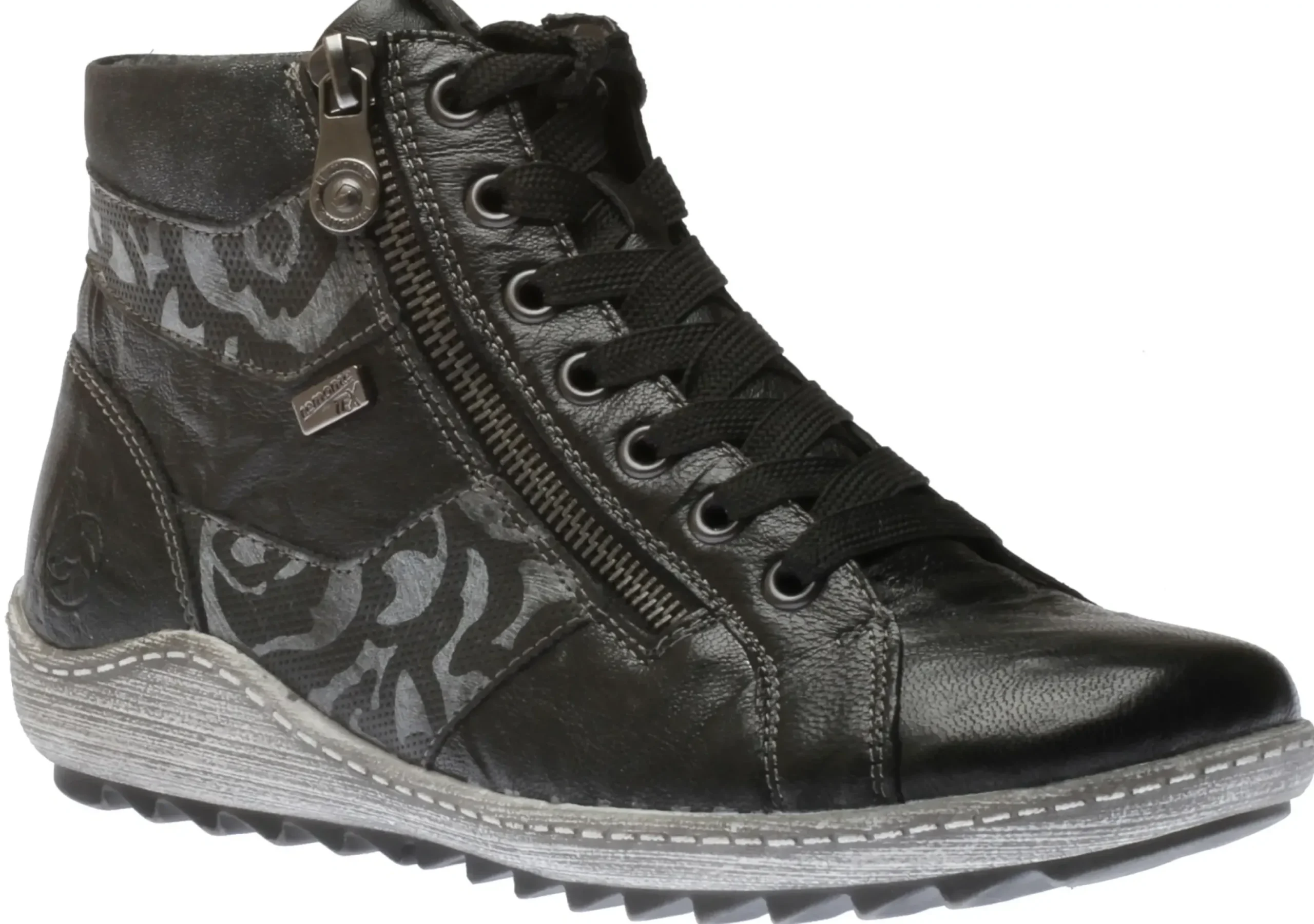 Remonte Ottawa Black Print Lace-Up Ankle Sneaker