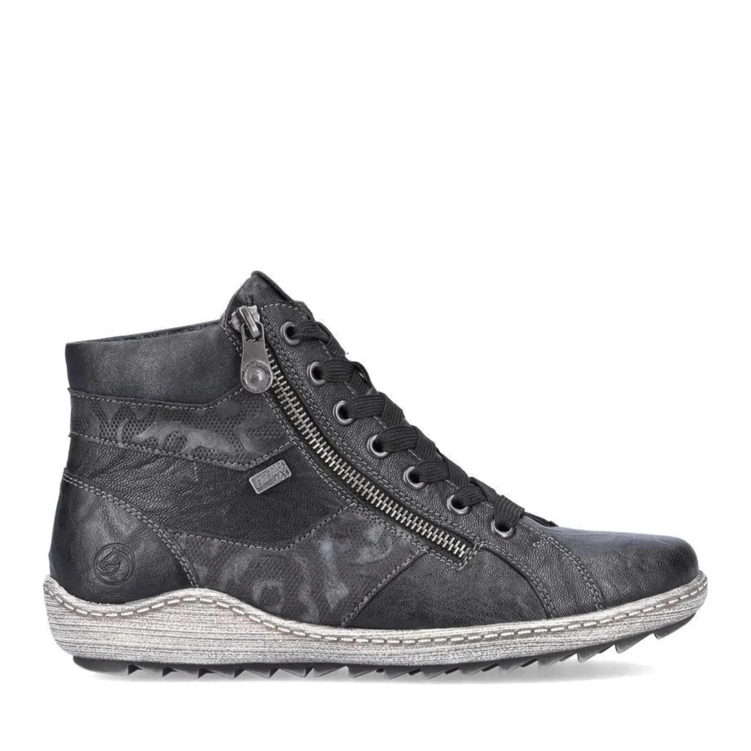 Remonte Ottawa Black Print Lace-Up Ankle Sneaker