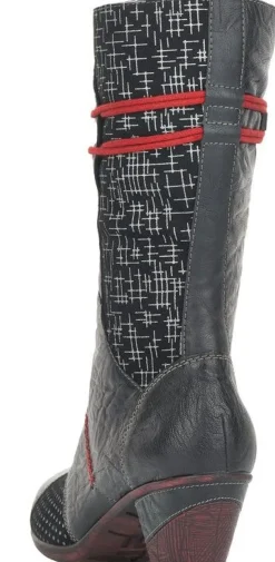 Hot Remonte Ottawa Black Red Mid-Calf Boot