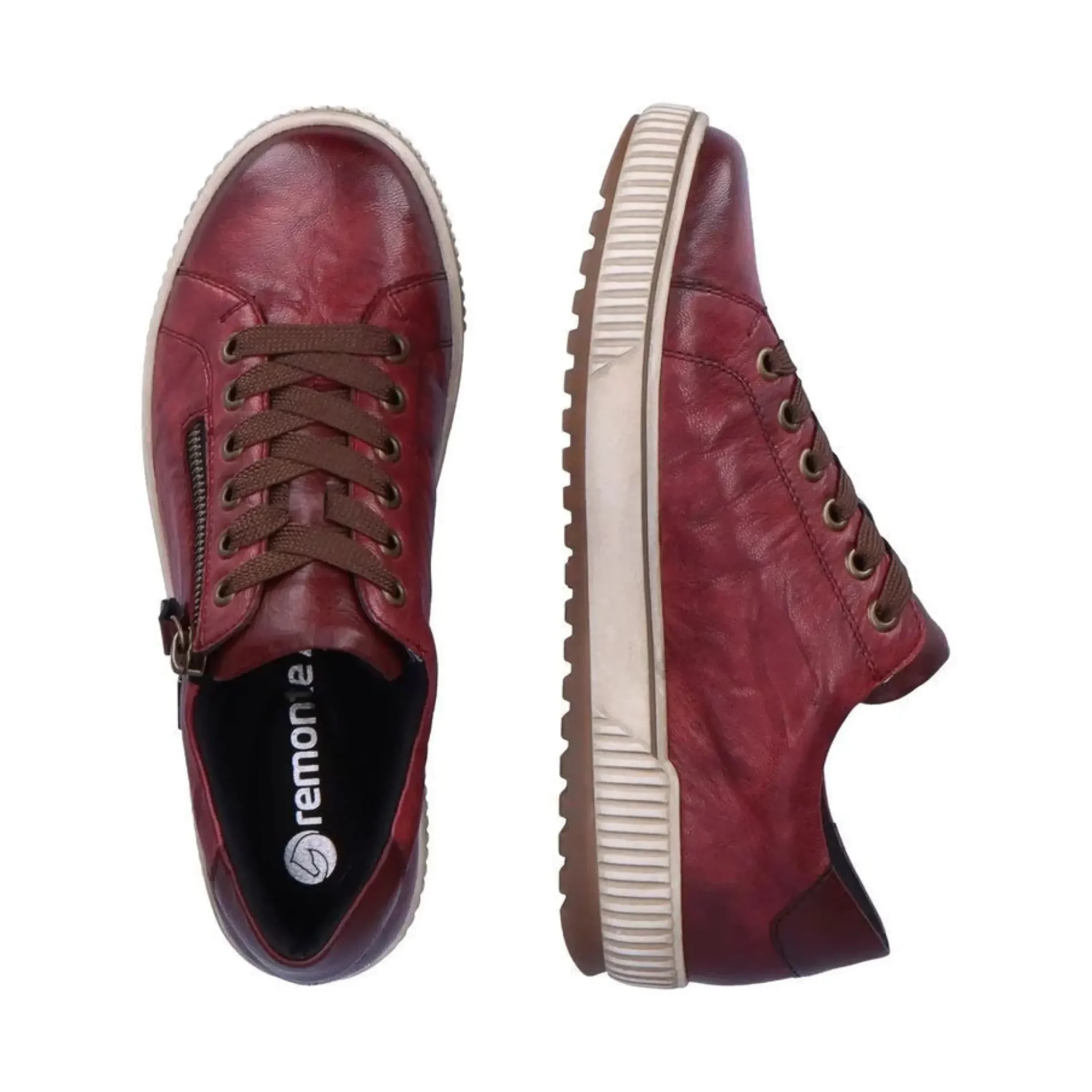 Outlet Remonte Ottawa Burgundy Leather Zipper Lace-Up Sneaker