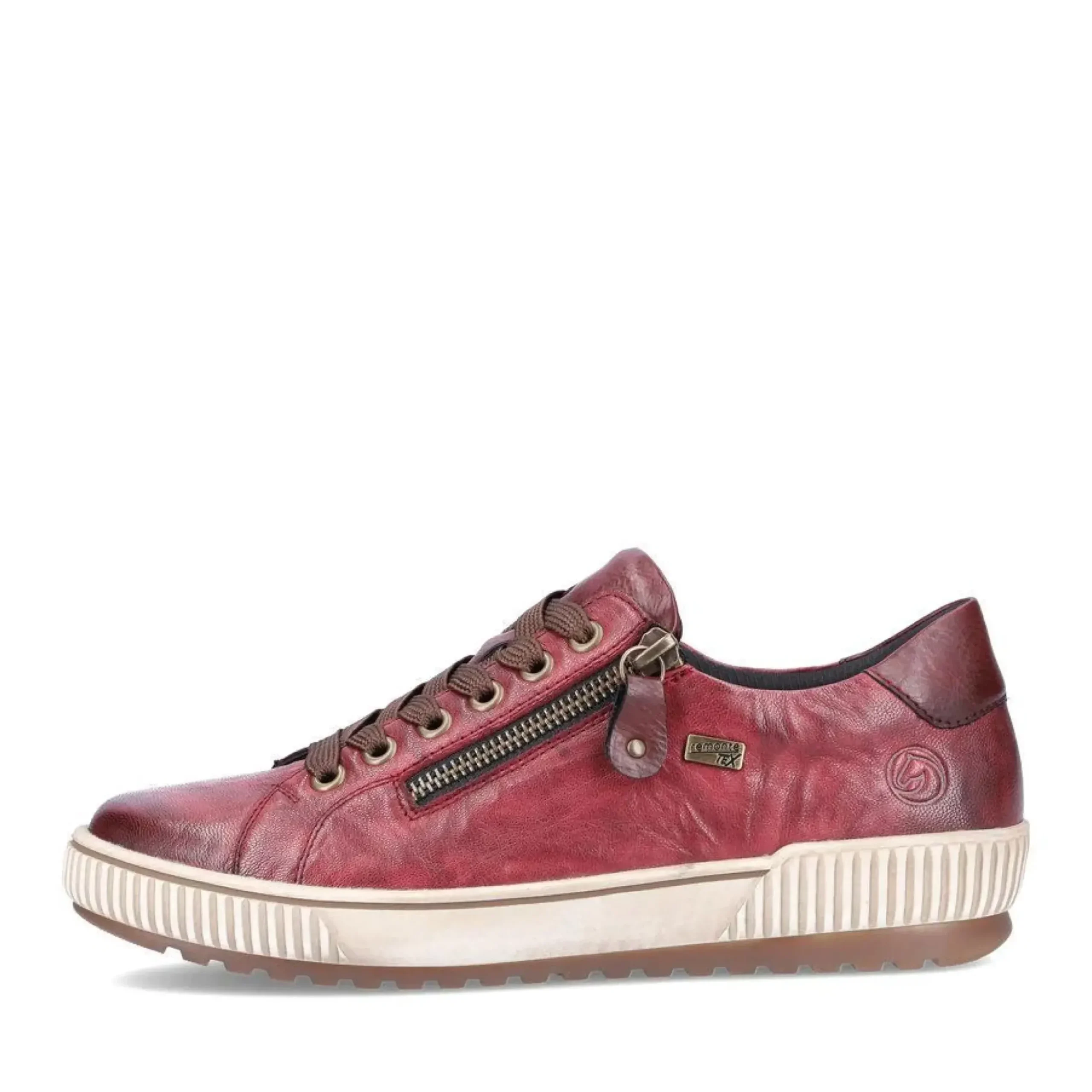 Outlet Remonte Ottawa Burgundy Leather Zipper Lace-Up Sneaker