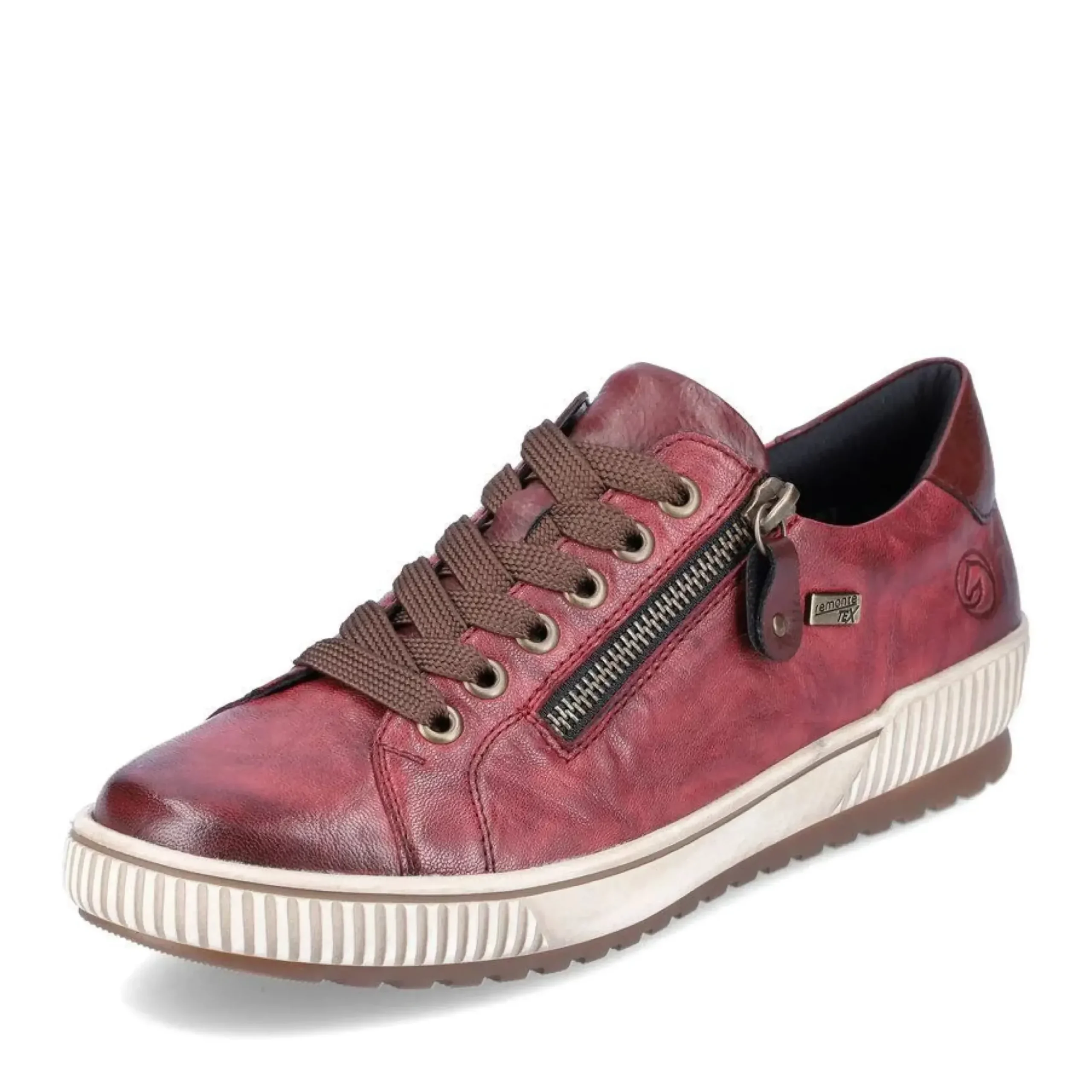 Outlet Remonte Ottawa Burgundy Leather Zipper Lace-Up Sneaker