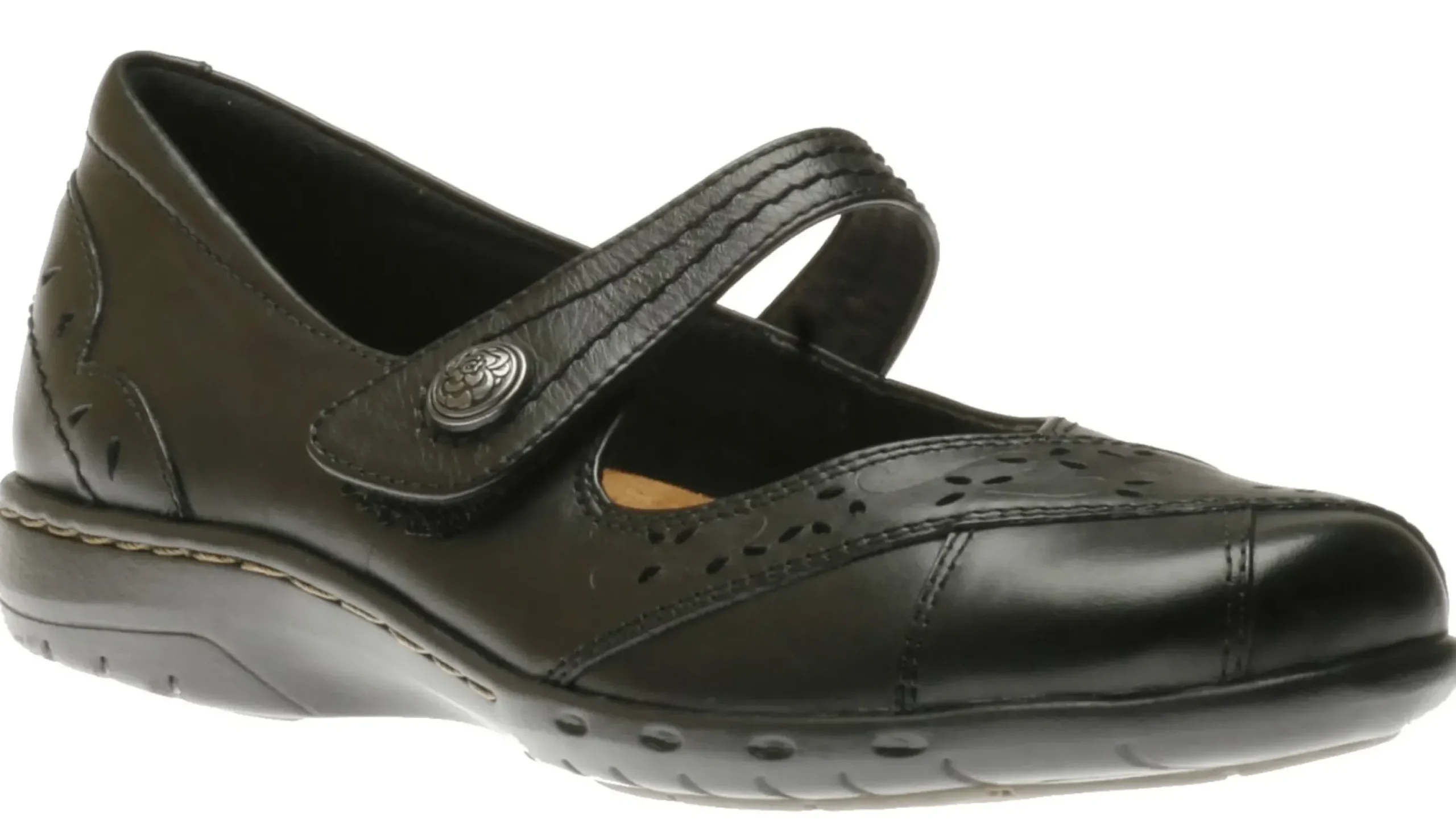 New Cobb Hill Petra Black Leather Mary Jane Flat