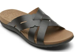 Hot Rockport Ridge Woven Black Leather Slide Sandal