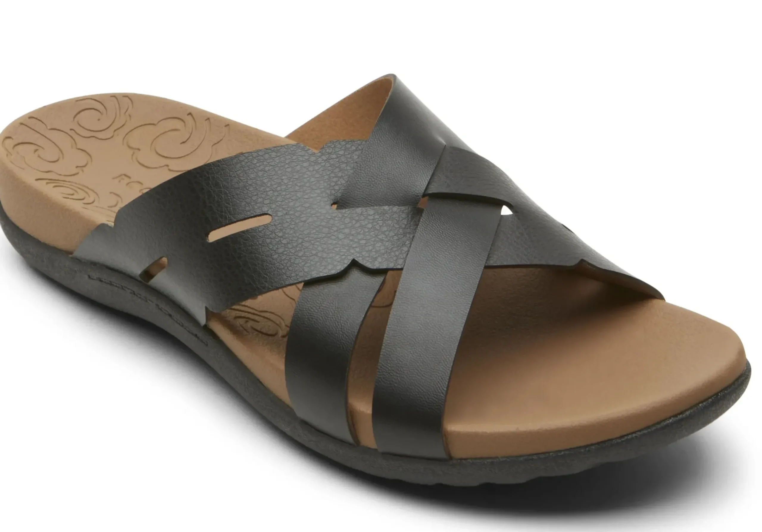 Hot Rockport Ridge Woven Black Leather Slide Sandal