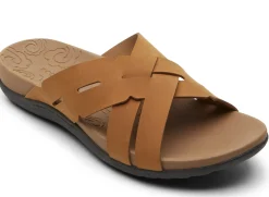 Best Rockport Ridge Woven Tan Brown Leather Slide Sandal