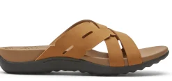 Best Rockport Ridge Woven Tan Brown Leather Slide Sandal