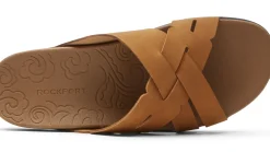 Best Rockport Ridge Woven Tan Brown Leather Slide Sandal