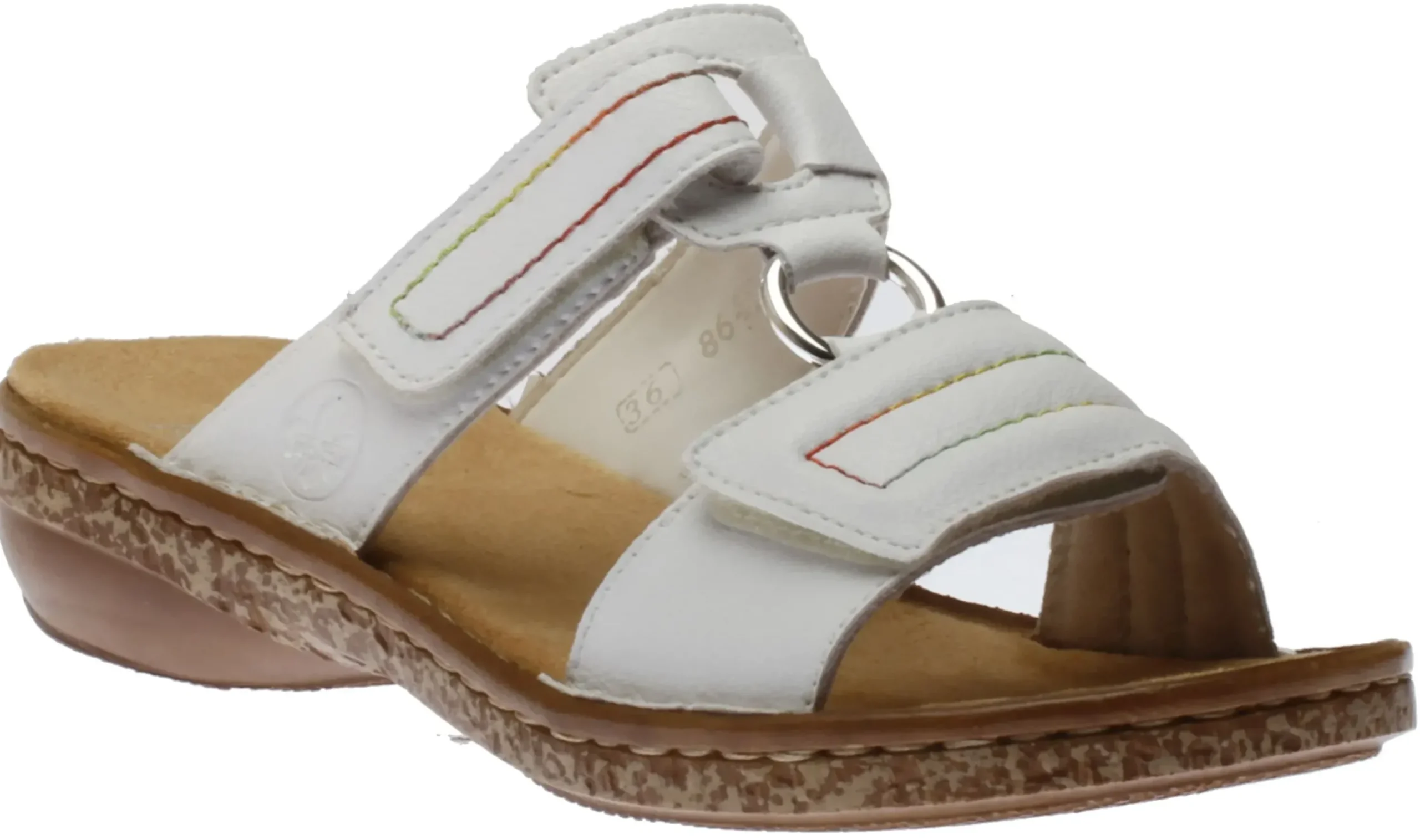 New Rieker Rock White Multicolour Stitch Slide Sandal