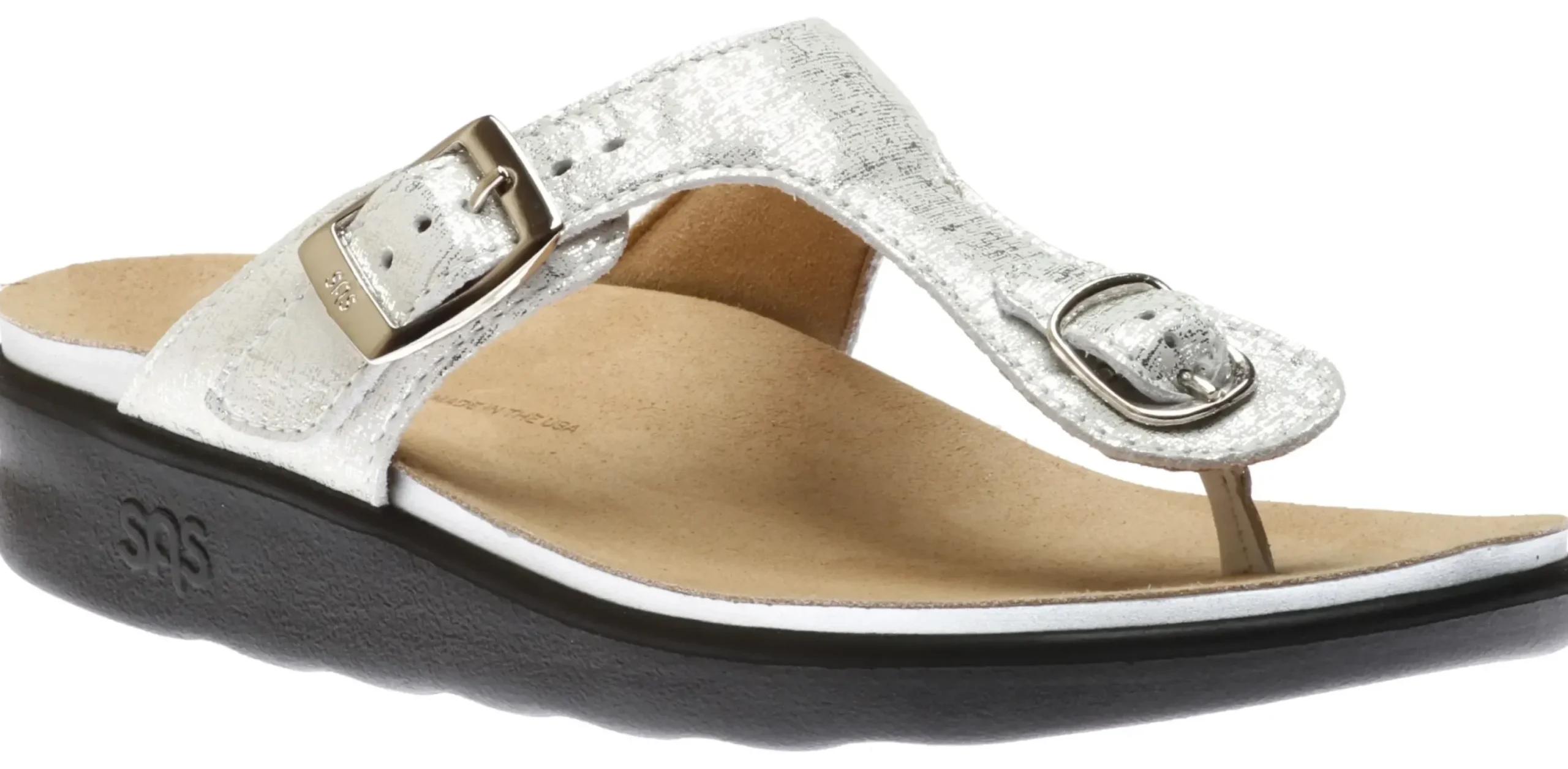 Clearance SAS Shoes Sanibel Shiny Silver Thong Sandal