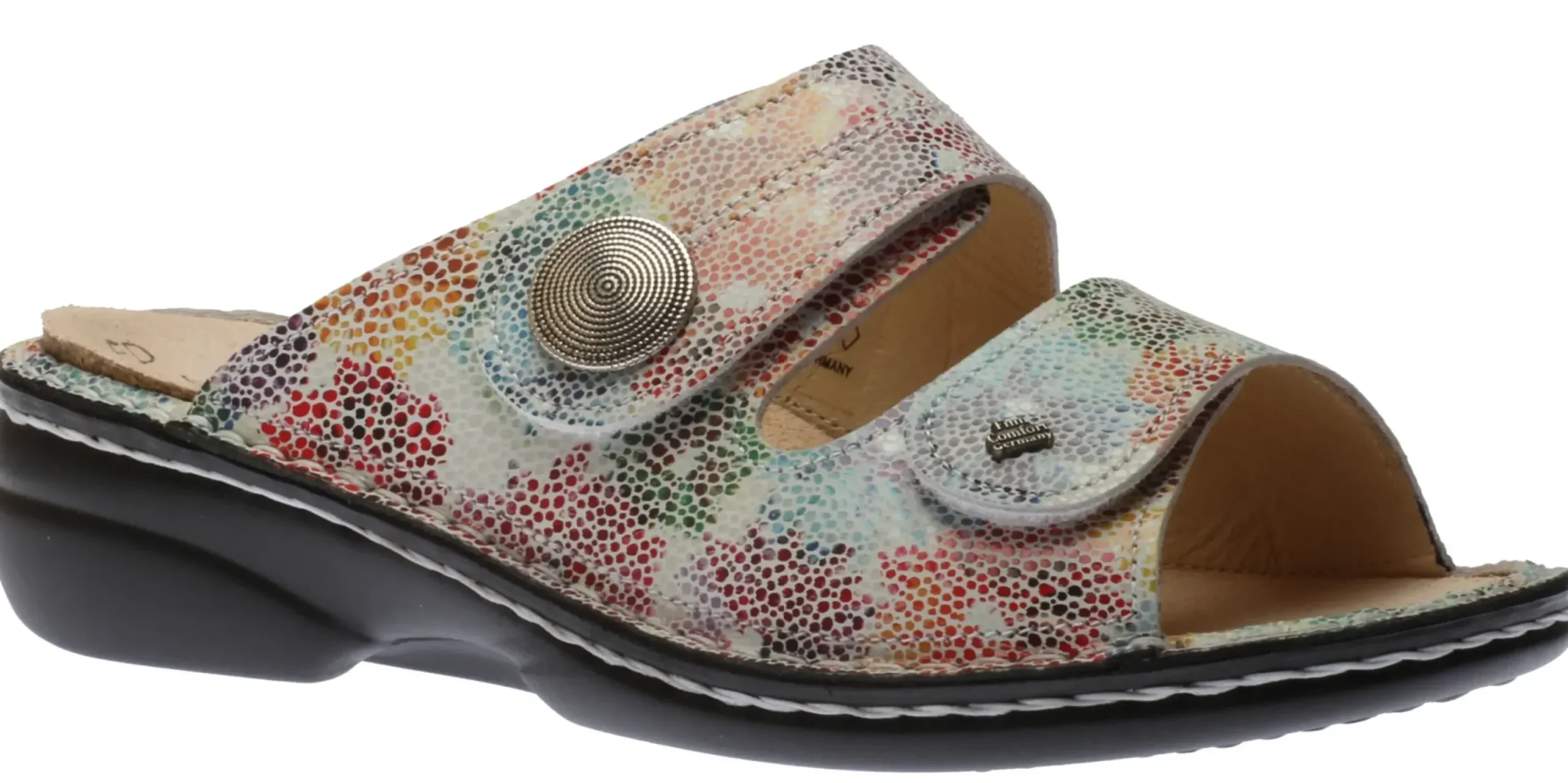 Online Finn Comfort Sansibar Monet Multicolour Leather Slide Sandal