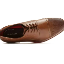 Discount Rockport Saxxen Cognac Brown Leather Wingtip Oxford Dress Shoe