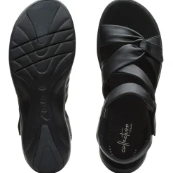 Hot Clarks Saylie Moon Black Leather Sandal