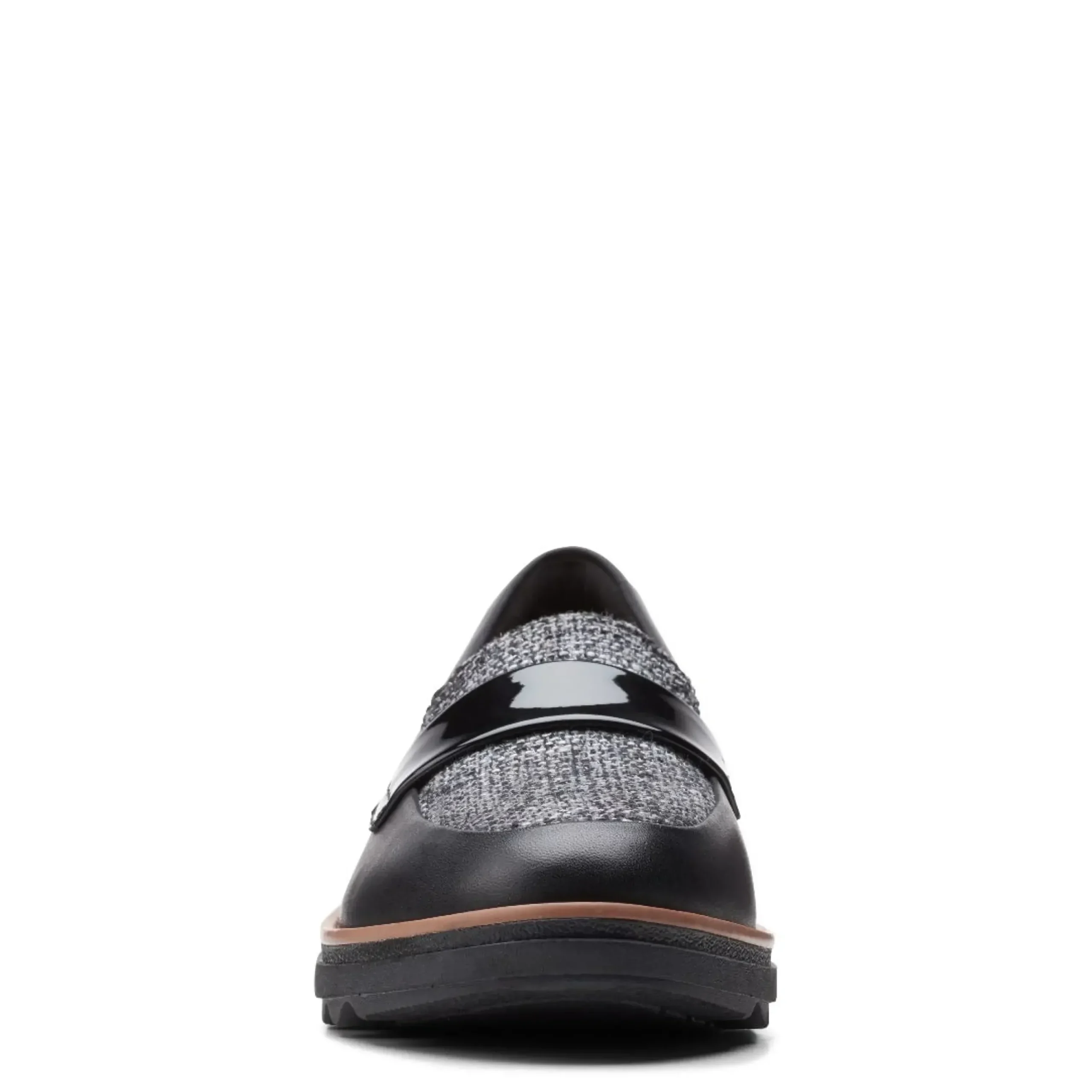 Online Clarks Sharon Gracie Black Tweed Wedge Loafer