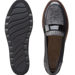 Online Clarks Sharon Gracie Black Tweed Wedge Loafer