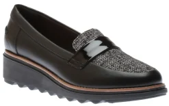 Online Clarks Sharon Gracie Black Tweed Wedge Loafer