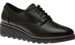 Online Clarks Sharon Noel Black Leather Lace-Up Wedge Oxford