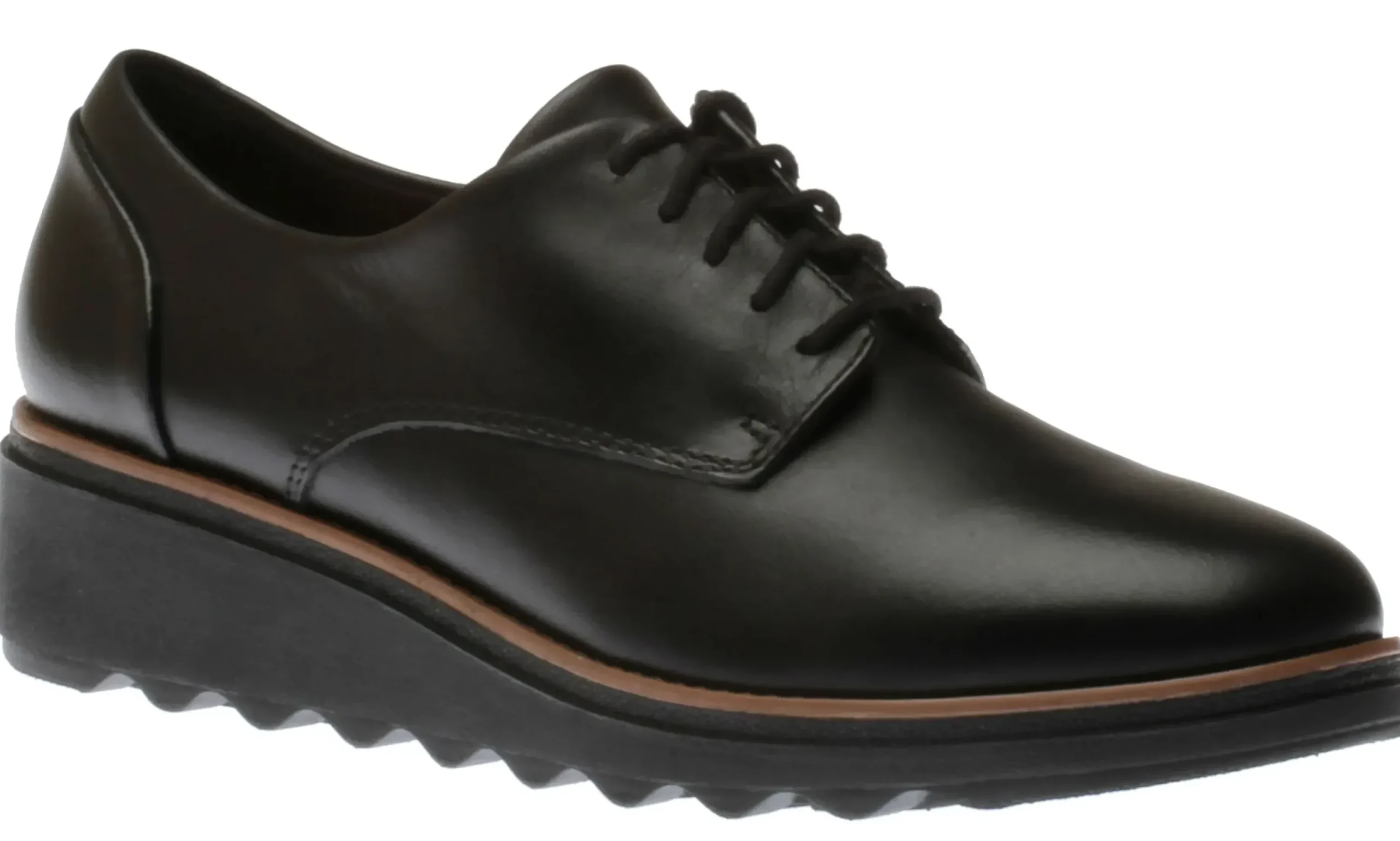 Online Clarks Sharon Noel Black Leather Lace-Up Wedge Oxford