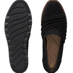 Hot Clarks Sharon Villa Black Suede Wedge Loafer