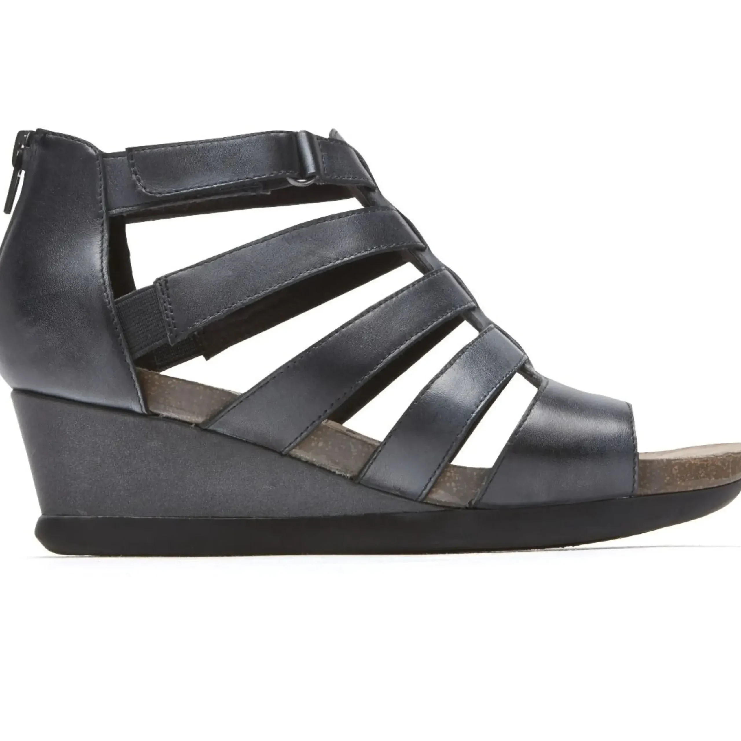Discount Rockport Shona Black Leather Gladiator Wedge Sandal