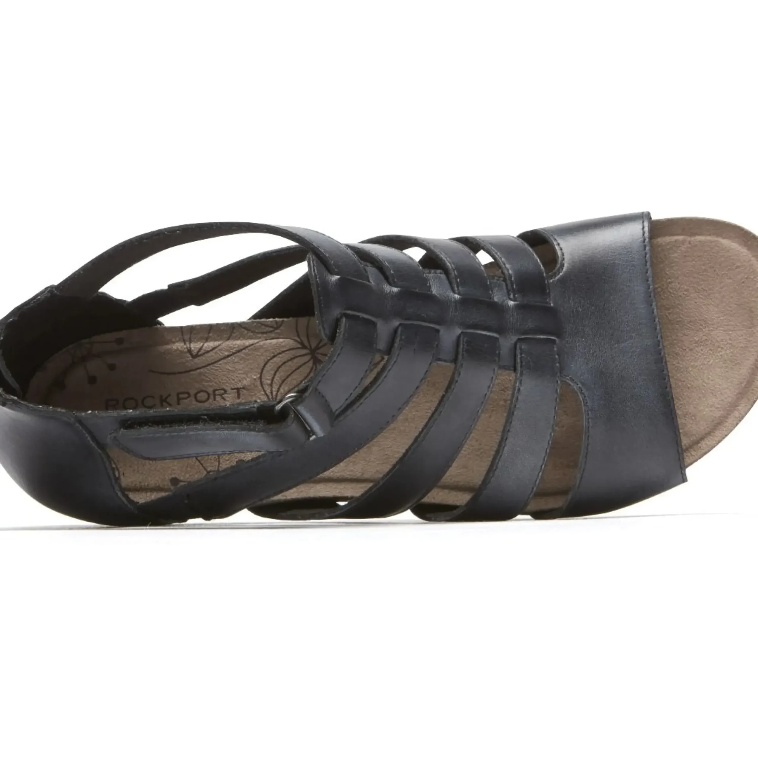 Discount Rockport Shona Black Leather Gladiator Wedge Sandal