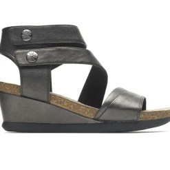 Rockport Shona Black Metallic Leather Asymmetrical Cuff Wedge Sandal