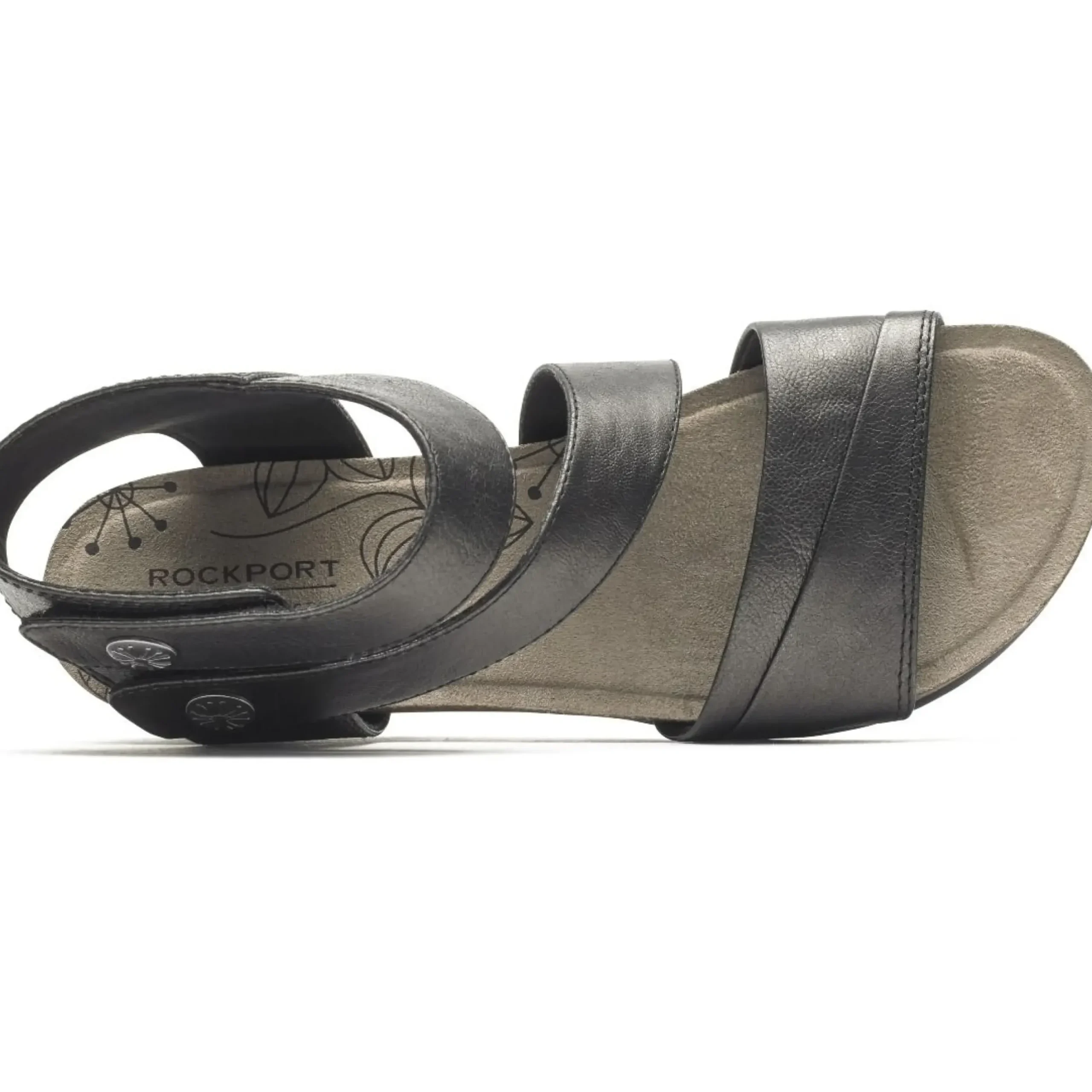 Rockport Shona Black Metallic Leather Asymmetrical Cuff Wedge Sandal