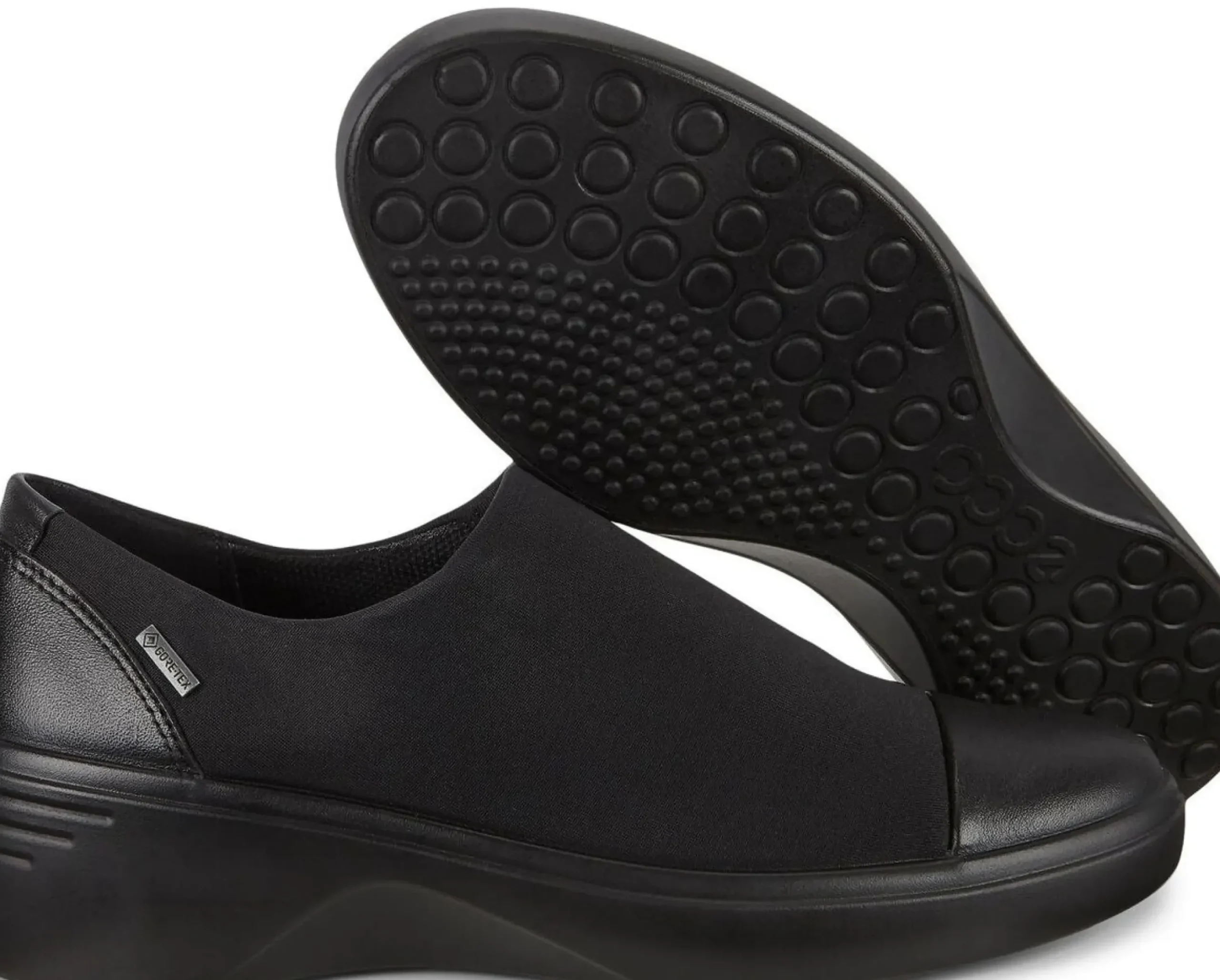 New Ecco Soft 7 Black Gore-Tex Waterproof Slip-On Wedge Shoe