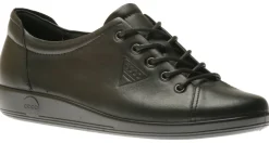 Best Ecco Soft 2.0 Black Leather Black Sole Lace-Up Sneaker