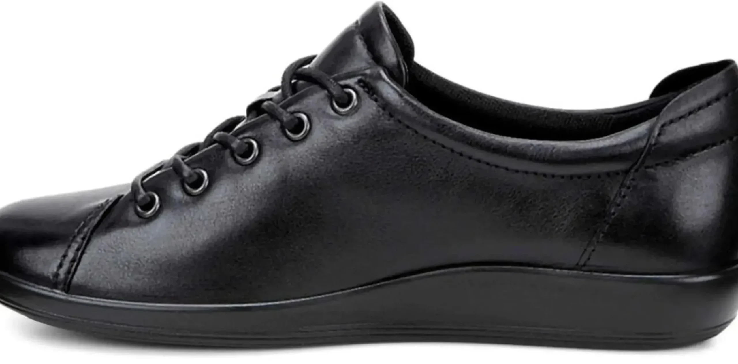 Best Ecco Soft 2.0 Black Leather Black Sole Lace-Up Sneaker