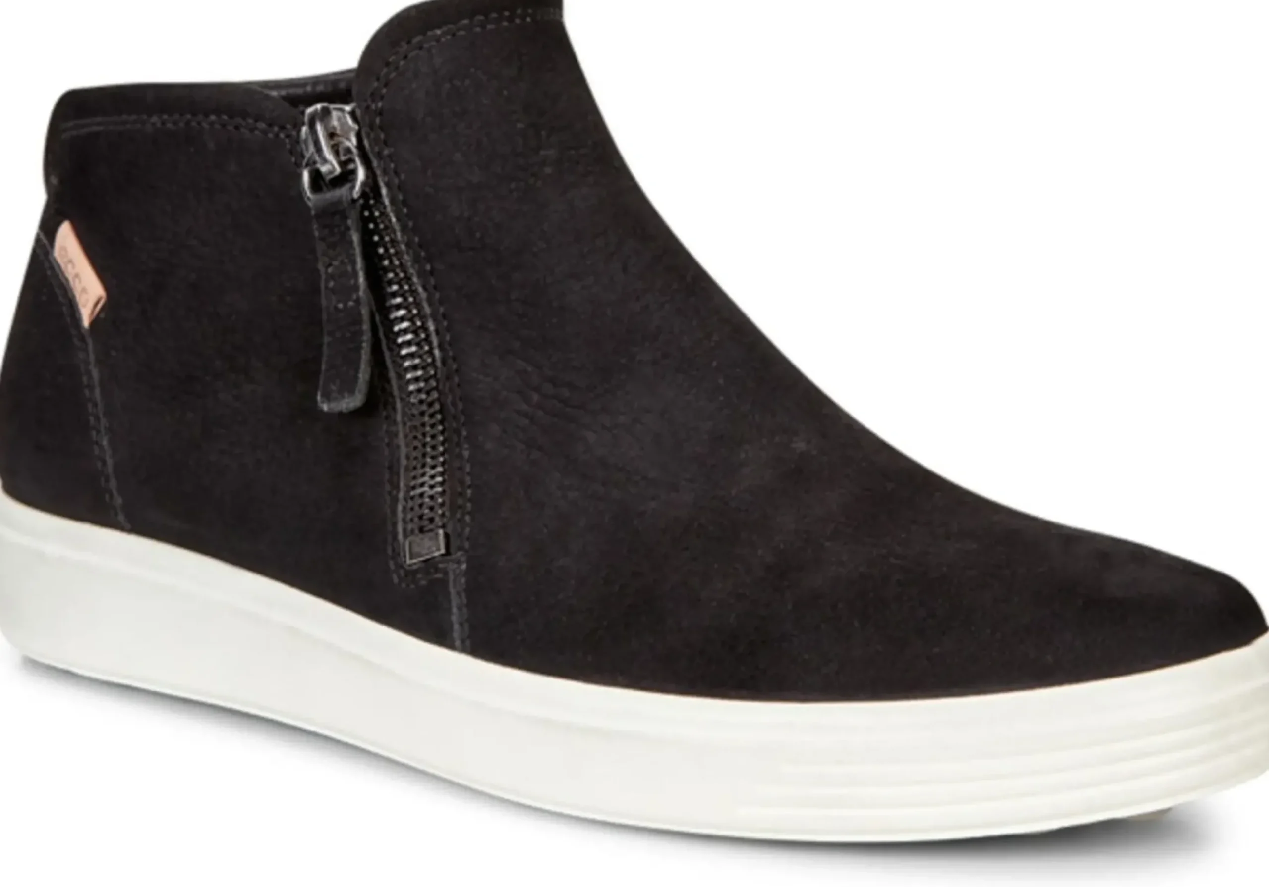 Ecco Soft 7 Black Leather White Sole Zip Low Ankle Bootie