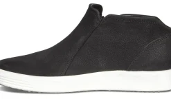 Ecco Soft 7 Black Leather White Sole Zip Low Ankle Bootie