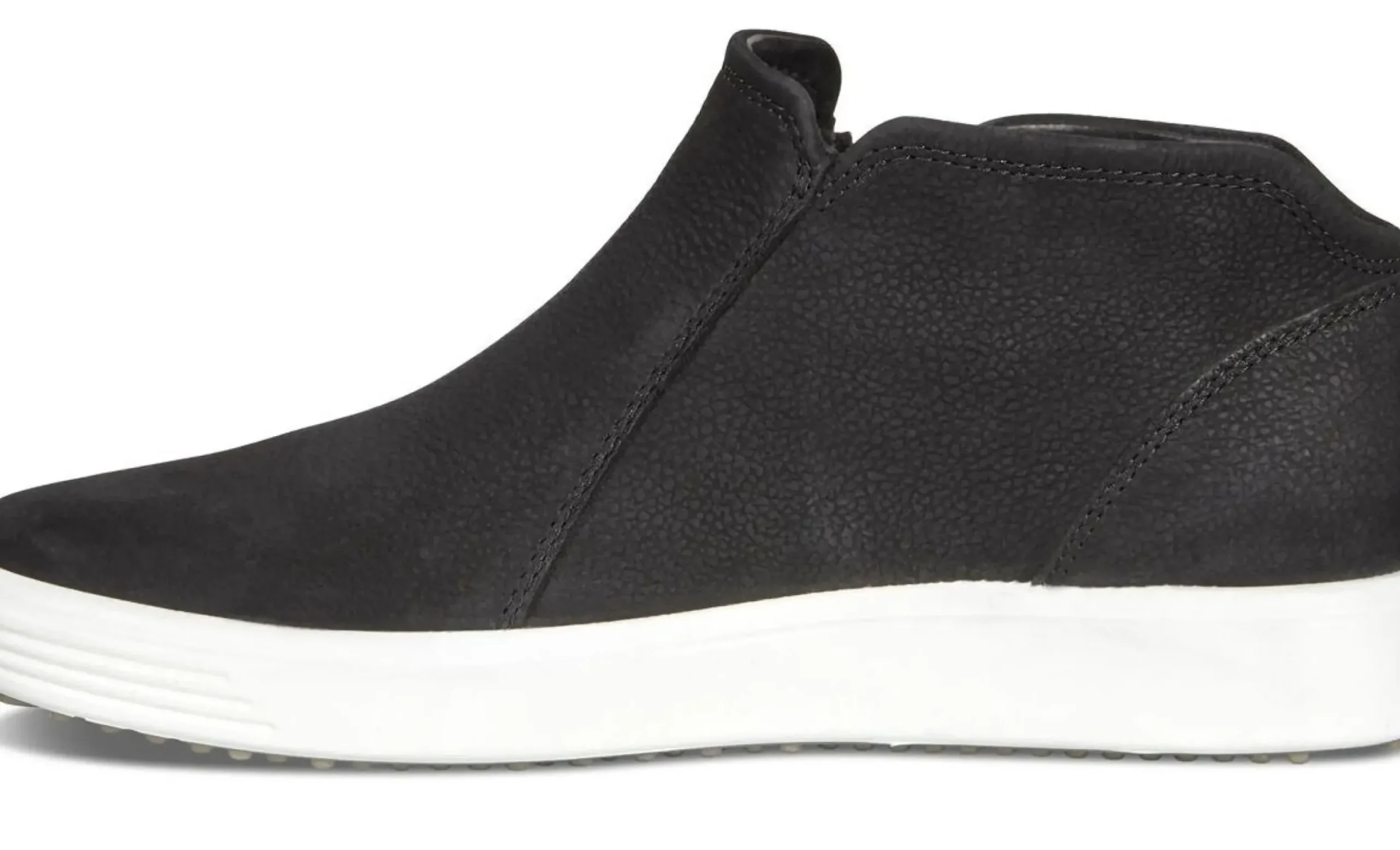 Ecco Soft 7 Black Leather White Sole Zip Low Ankle Bootie