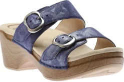 Sale Dansko Sophie Blue Metallic Leather Slide Sandal