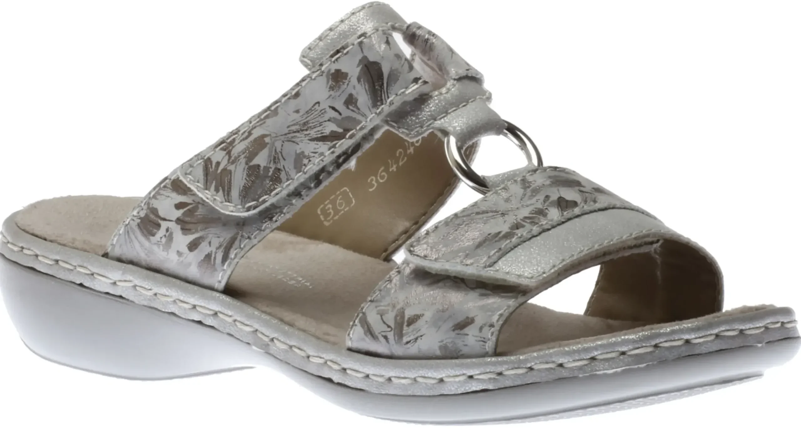 Best Rieker Space White Silver Floral Slide Sandal