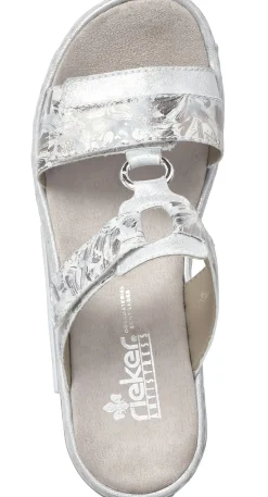 Best Rieker Space White Silver Floral Slide Sandal