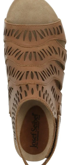 Online Josef Seibel Sunny 02 Nut Brown Perforated Cutout Leather Heel Sandal