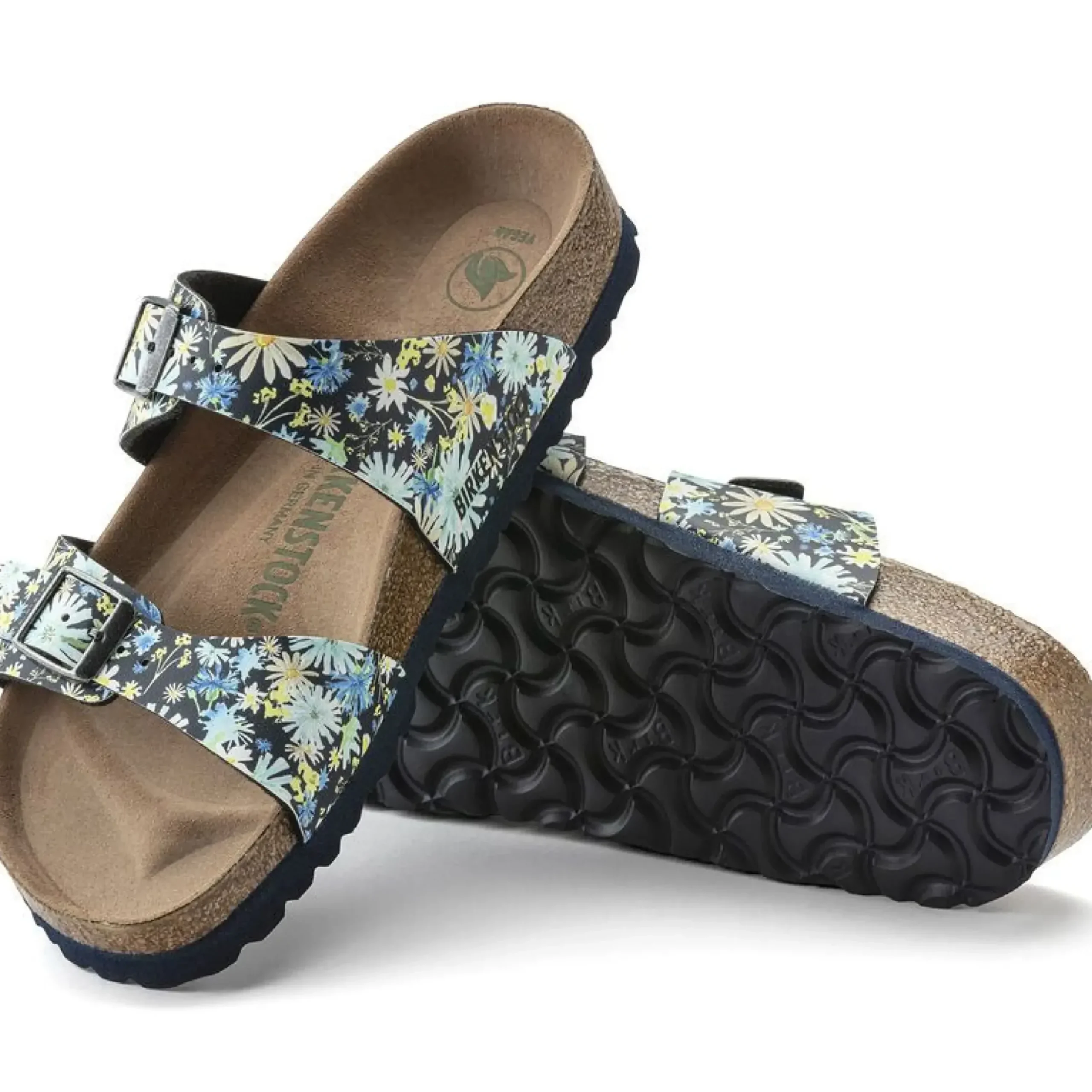 Sale Birkenstock Sydney Vegan Birko-Flor Summer Floral Blue Double Strap Slide Sandal