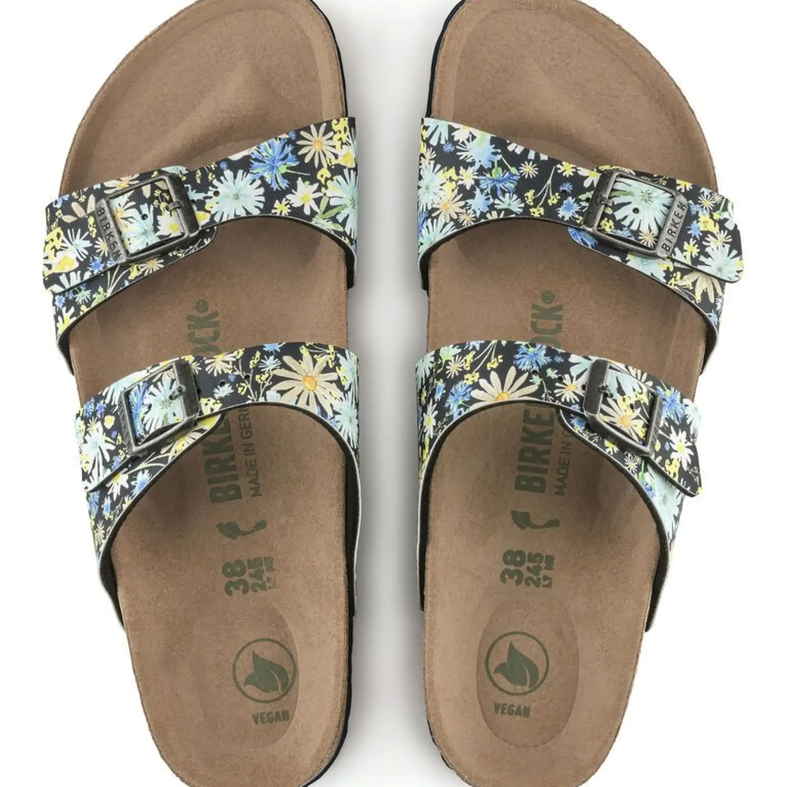 Sale Birkenstock Sydney Vegan Birko-Flor Summer Floral Blue Double Strap Slide Sandal