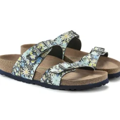 Sale Birkenstock Sydney Vegan Birko-Flor Summer Floral Blue Double Strap Slide Sandal