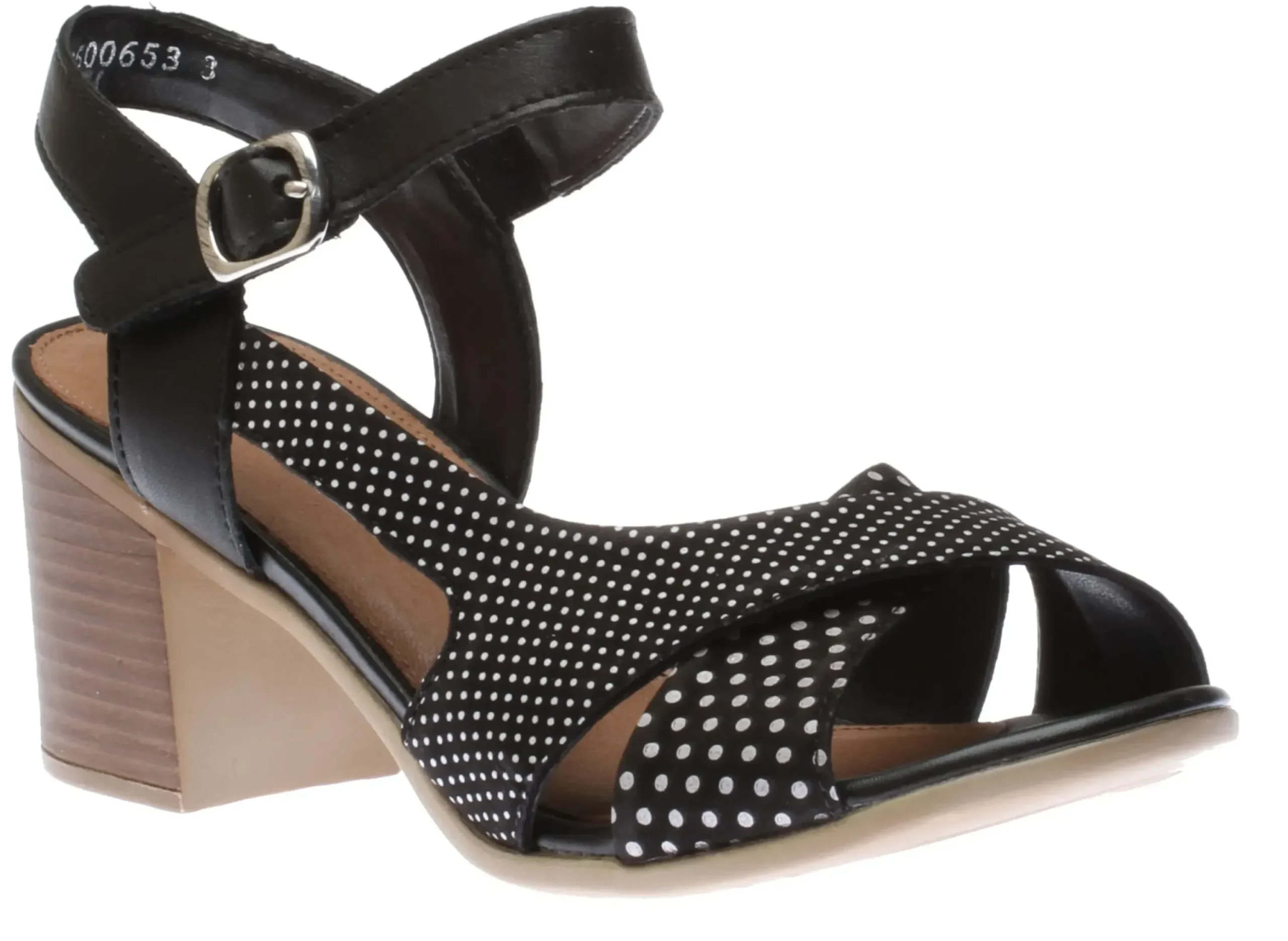 Outlet Remonte Talamon Black White Polka Dot Block Heel Sandal