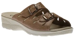 Online Lady Diana Taupe Double Strap Buckle Slide Wedge Sandal