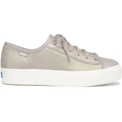 Online Keds Triple Kick Grey Iridescent Leather Lace-Up Platform Sneaker