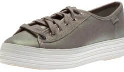 Online Keds Triple Kick Grey Iridescent Leather Lace-Up Platform Sneaker