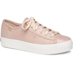Best Keds Triple Kick Peach Iridescent Leather Lace-Up Platform Tennis Sneaker