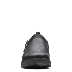Sale Clarks Un Adorn Zip Black Leather Slip-On
