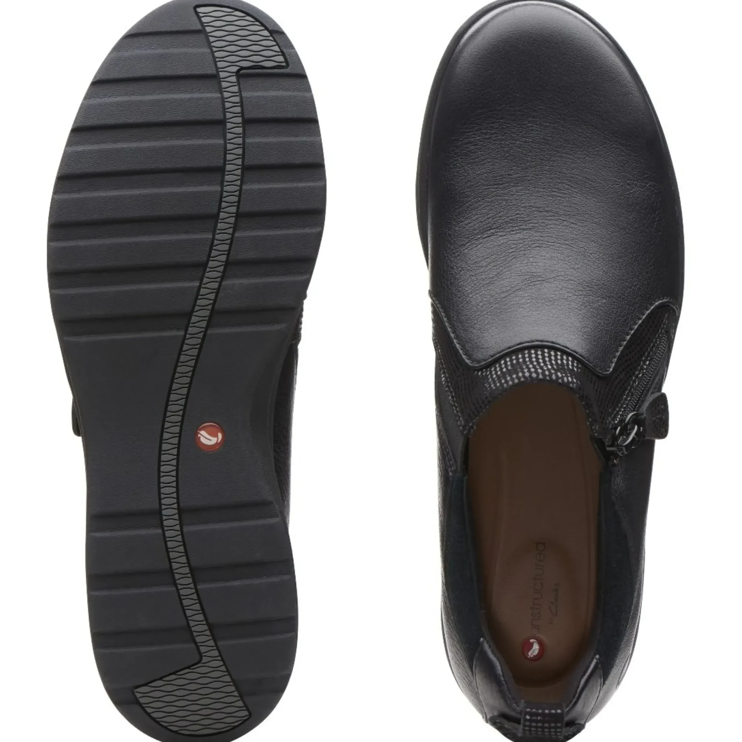 Sale Clarks Un Adorn Zip Black Leather Slip-On