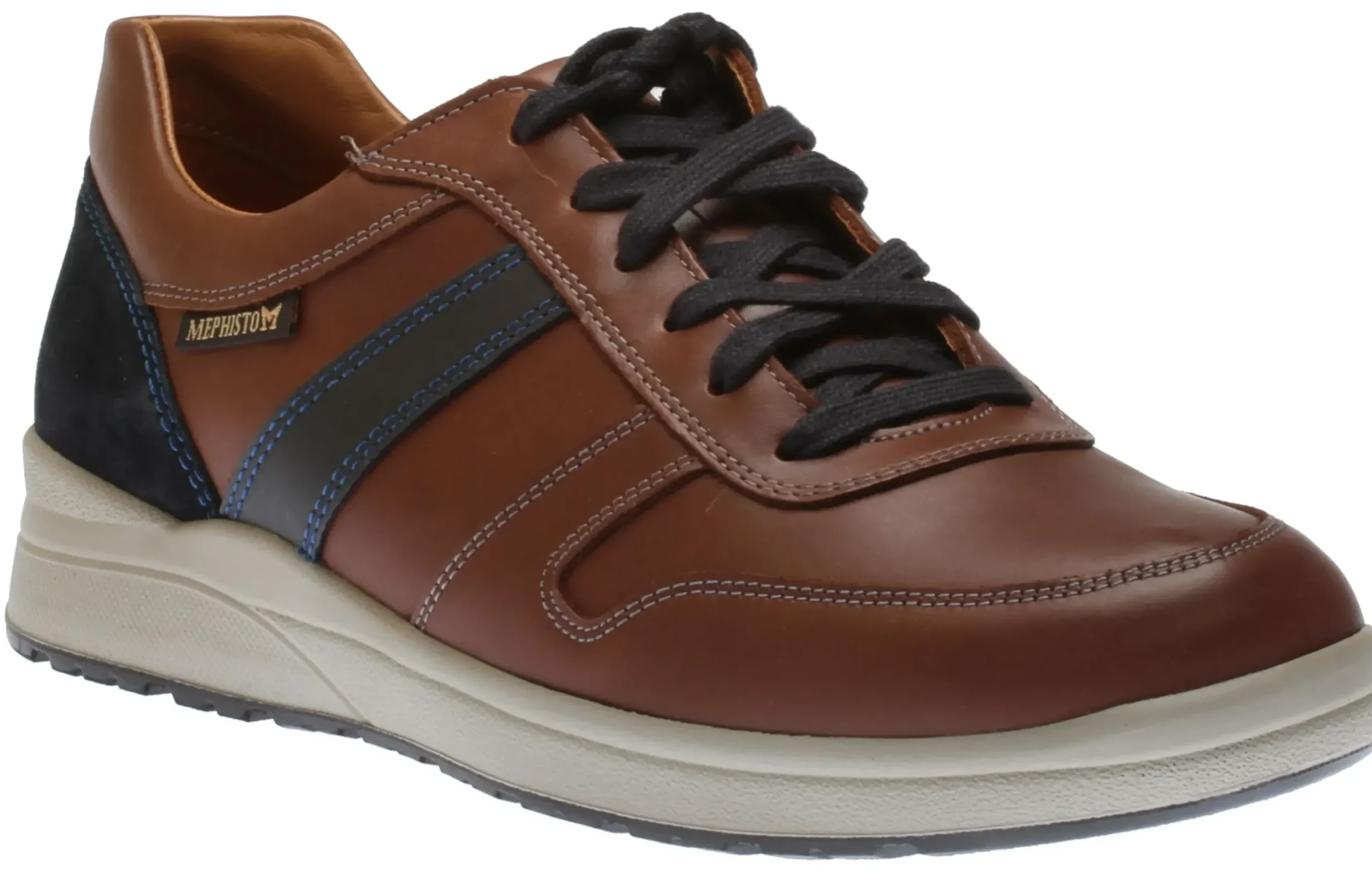 Hot Mephisto Vito Chesnut Brown Navy Leather Lace-Up Sneaker