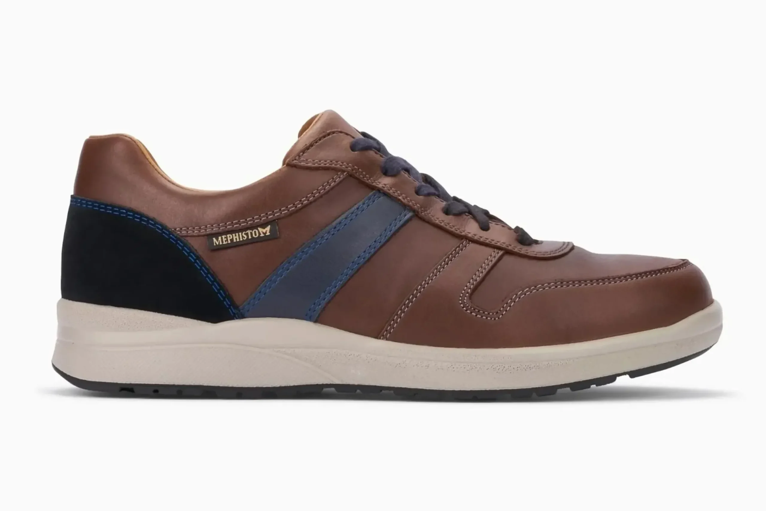 Hot Mephisto Vito Chesnut Brown Navy Leather Lace-Up Sneaker
